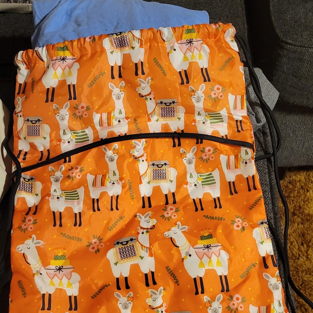 Thirty-One Orange and White Drawstring Bag